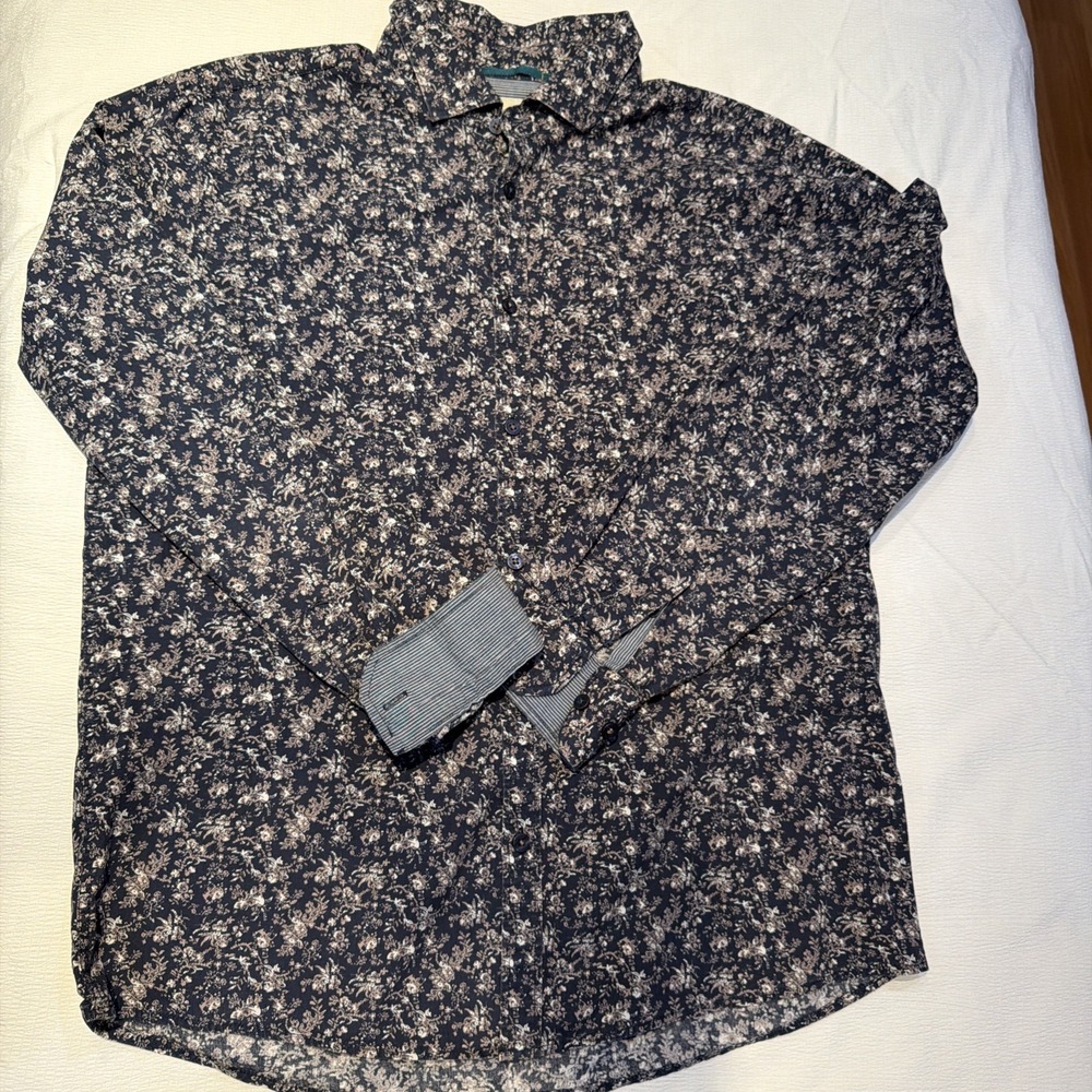 Steel & Jelly‎ Mens Dress Shirt Blue/White Button Up Cotton Size Large Flip Cuff